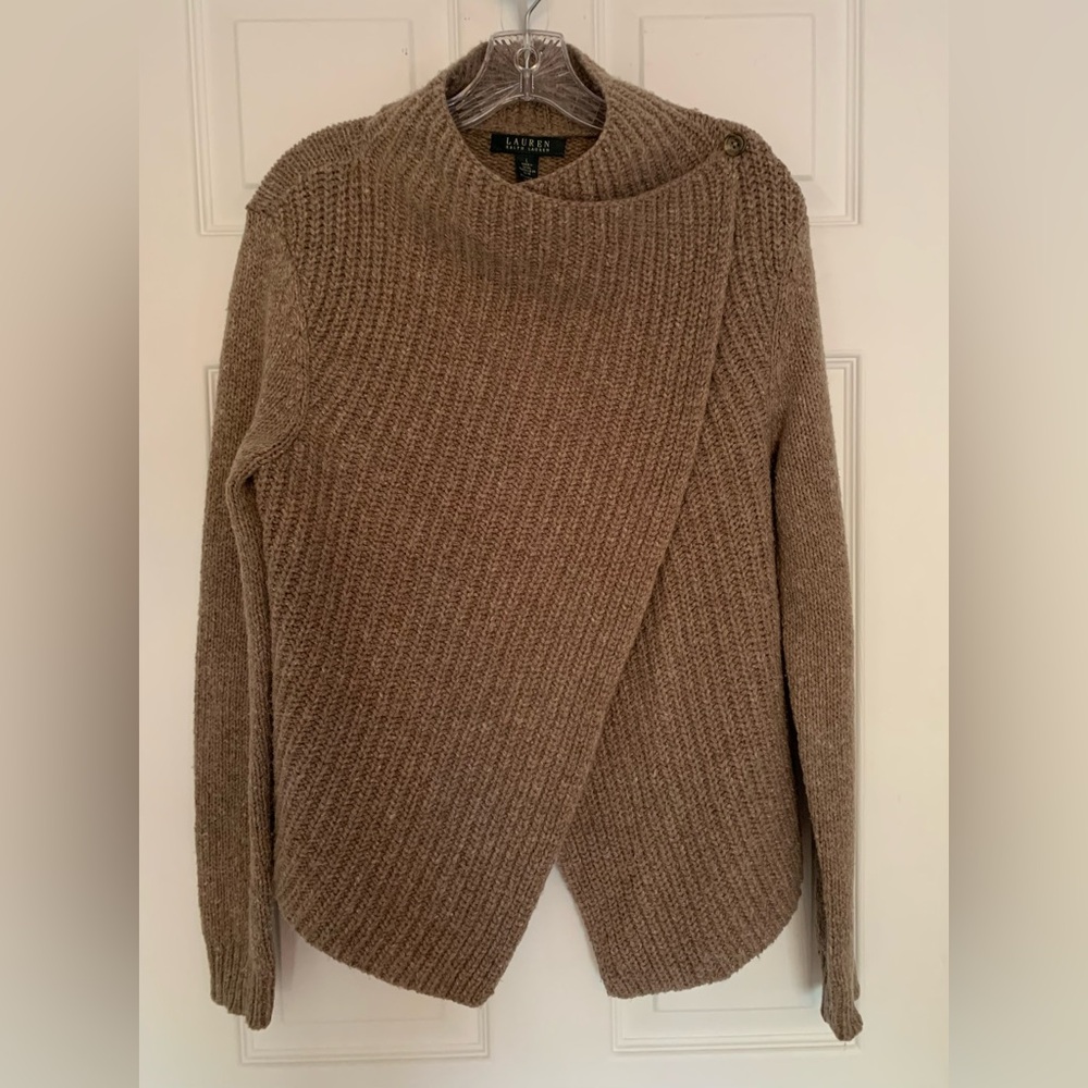 Ralph Lauren Women's Brown Overlap Neck Sweater
